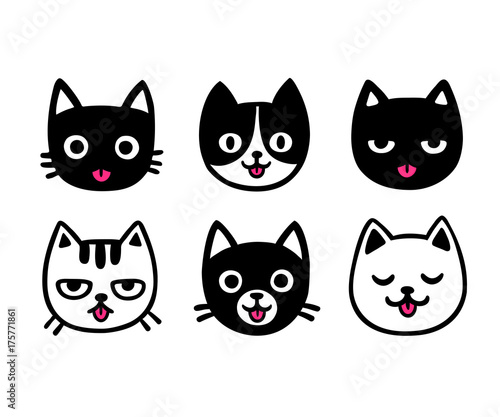 Fototapeta Naklejka Na Ścianę i Meble -  Cute cartoon cats sticking out tongue