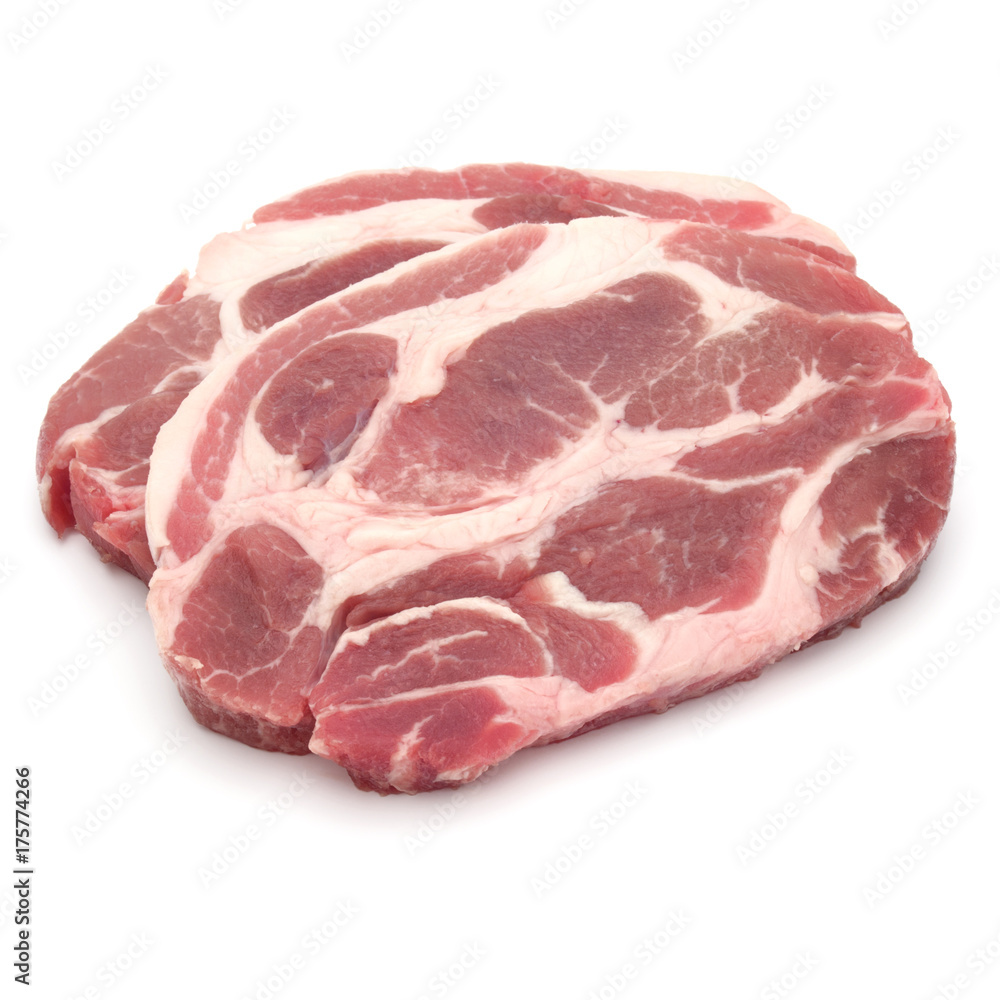 Raw pork chop meat isolated on white background cutout Raw pork chop meat isolated on white background cutout