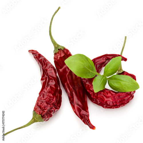Dried red chili or chilli cayenne pepper isolated on white  background cutout