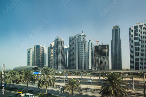 Highway and metro station in Dubai, UAE