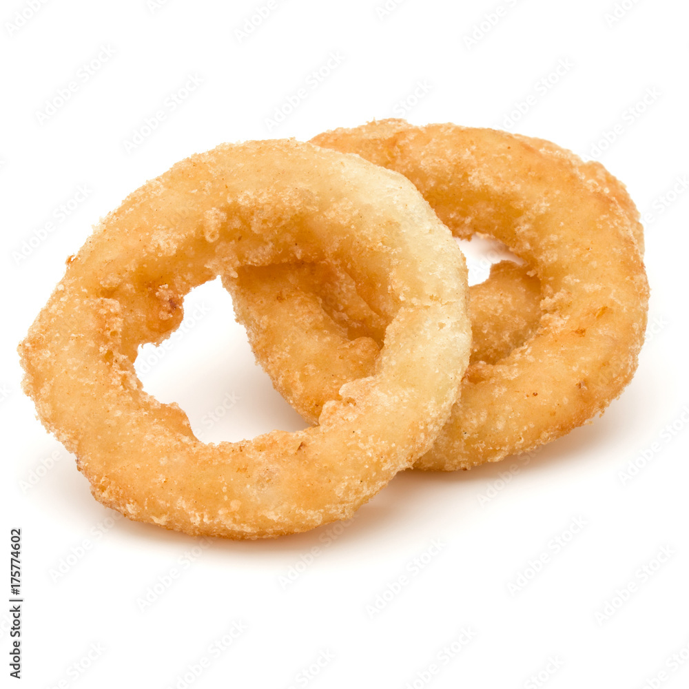 Crispy deep fried onion or Calamari ring isolated on white background