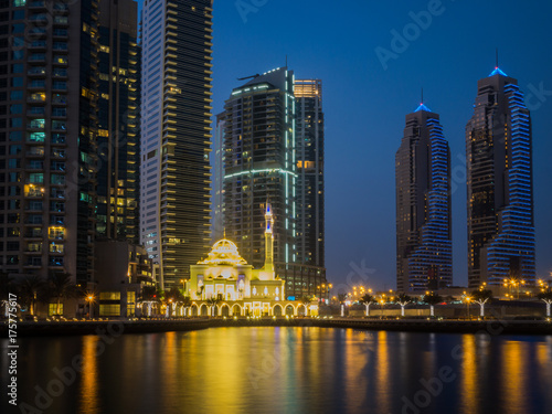Dubai marina mosque at night