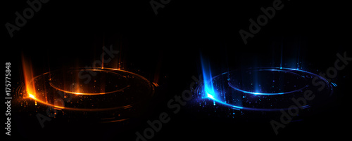 Versus round blue and red glow rays night scene. Light effect podium. .Disco club dance floor. Beam stage. Magic fantasy portal. Futuristic teleport.
