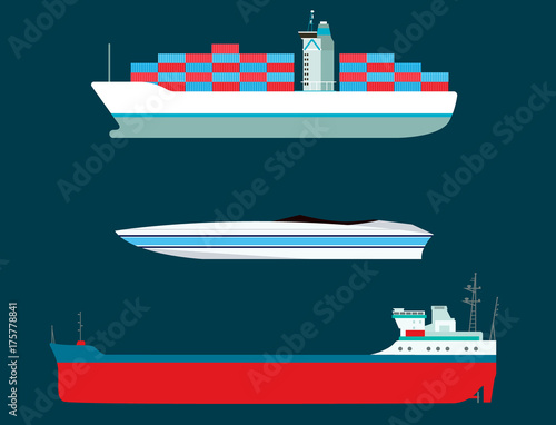 Ship cruiser boat sea symbol vessel travel industry vector sailboats cruise set of marine icon