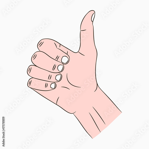Thumb up sign. Like, cool, good, nice, bravo - hand gesture with finger up. Vector illustration.