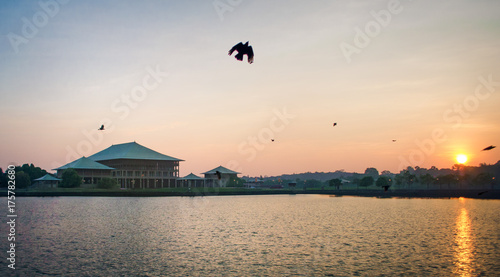 Parliament of sri lanka building and lake waterscape photo