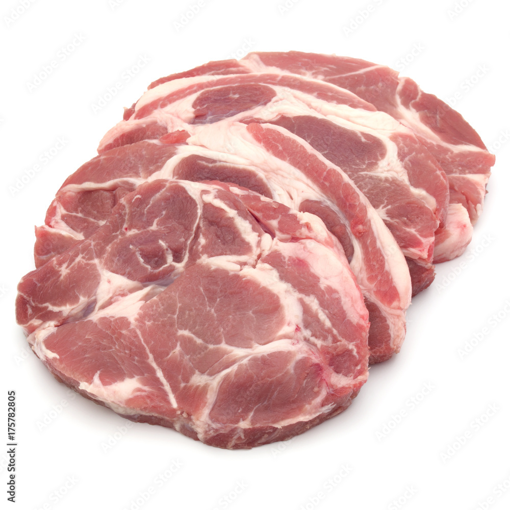 Raw pork chop meat isolated on white background cutout Raw pork chop meat isolated on white background cutout