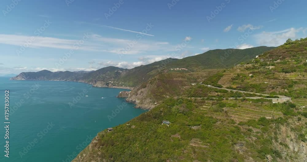 Picturesque aerial view of small italian historical village Riomaggiore in National Cinque Terre Park, Liguria, Italy. Picturesque aerial view of small italian historical village Riomaggiore in National Cinque Terre Park, Liguria, Italy.
