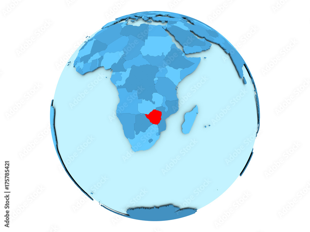 Zimbabwe on blue globe isolated Zimbabwe on blue globe isolated