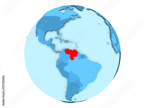 Venezuela on blue globe isolated