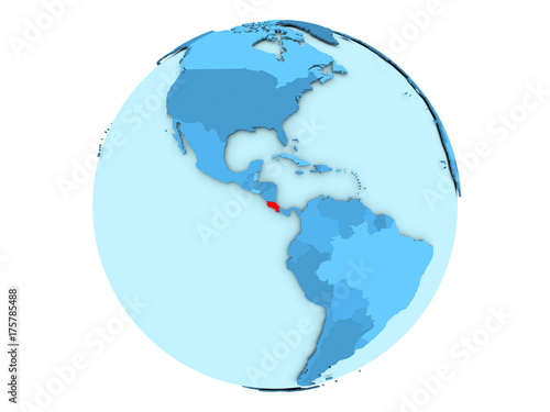 Costa Rica on blue globe isolated