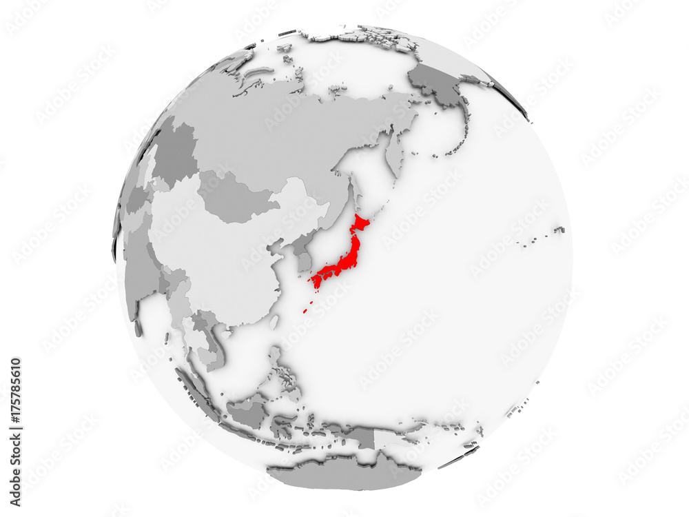 Obraz premium Japan on grey globe isolated