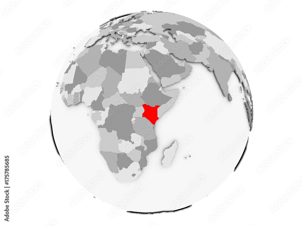 Obraz premium Kenya on grey globe isolated