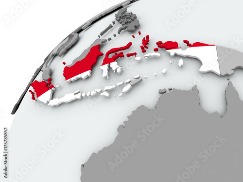Flag of Indonesia on grey globe