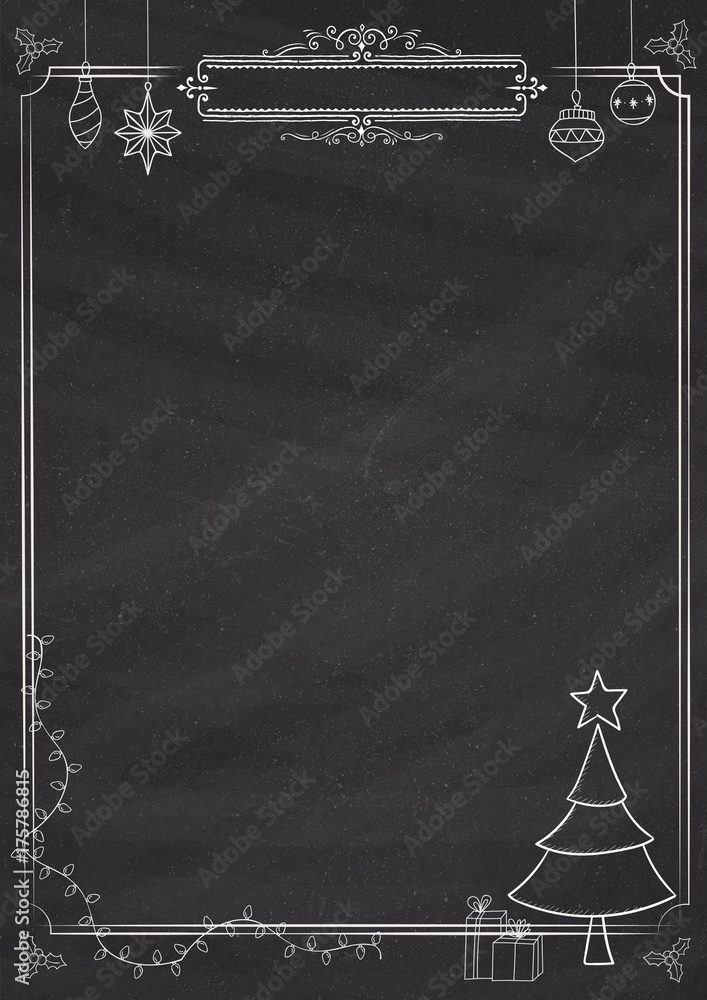 Vertical Christmas decoration classic blackboard background border ...