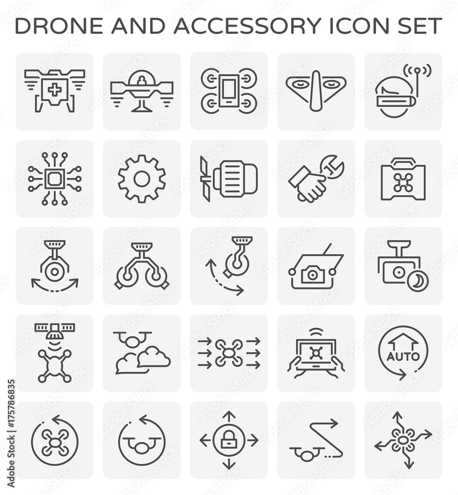 Vector line icon of drone and accessory.
