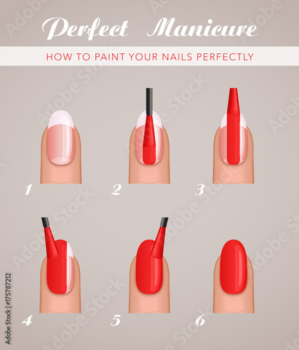 6 steps to paint nails, vector tutorial