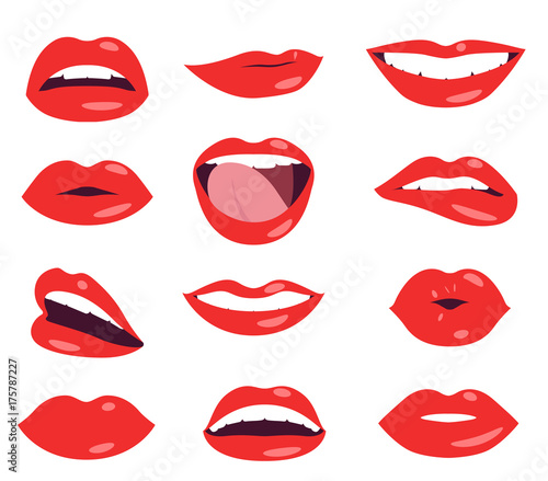 woman lips facial expression vector set