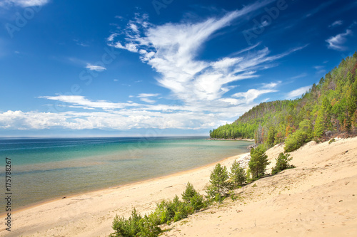 Sandy beach on the lake baikal photo