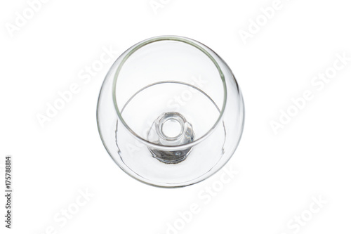Empty wine glass on a white background. View from above. Isolated