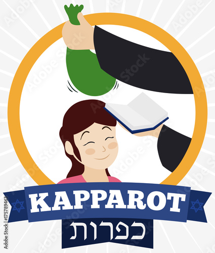 Kapparot Ritual made with Money Bag over Girl Head, Vector Illustration photo