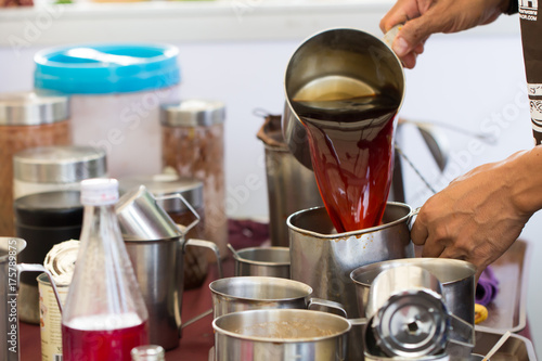 Thai street food of Thai Style Iced Coffee with Milk