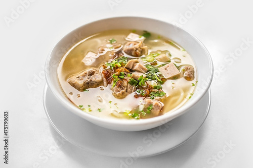 Vietnamese noodle breakfast on white