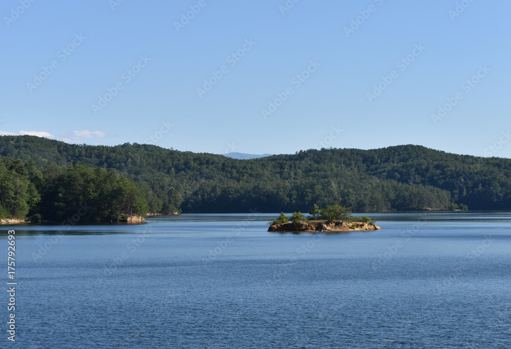 Small Island in the middle of a blue Lake ocoee