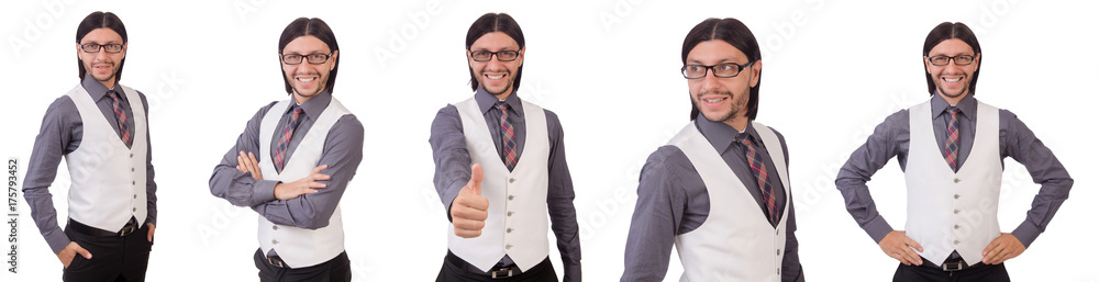 Young man in gray shirt isolated on white