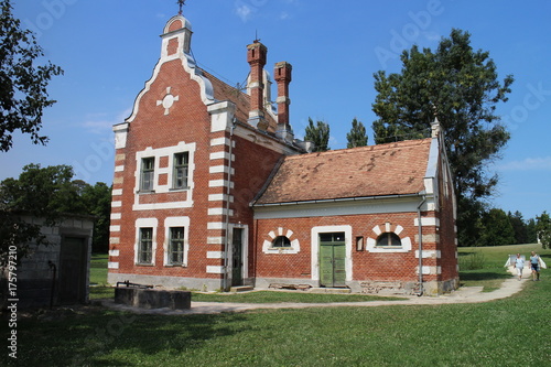 Holland house (A Holland Ház) on isle in garden of Classicist manor house in Dég, Hungary