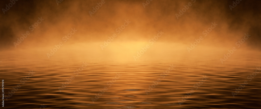 Background of floating morning mist over the warm morning mornings