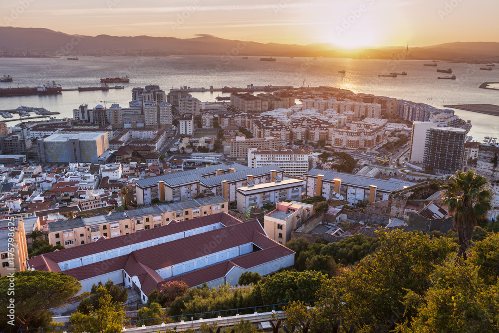 Panorama of Gibraltar at sunset