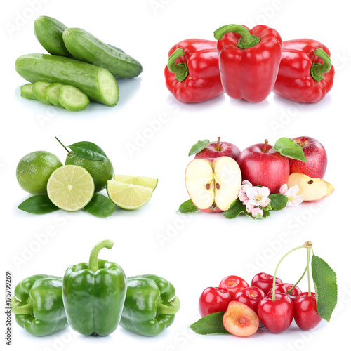 Obst und Gemüse Früchte Apfel Paprika Farben Collage Freisteller freigestellt isoliert