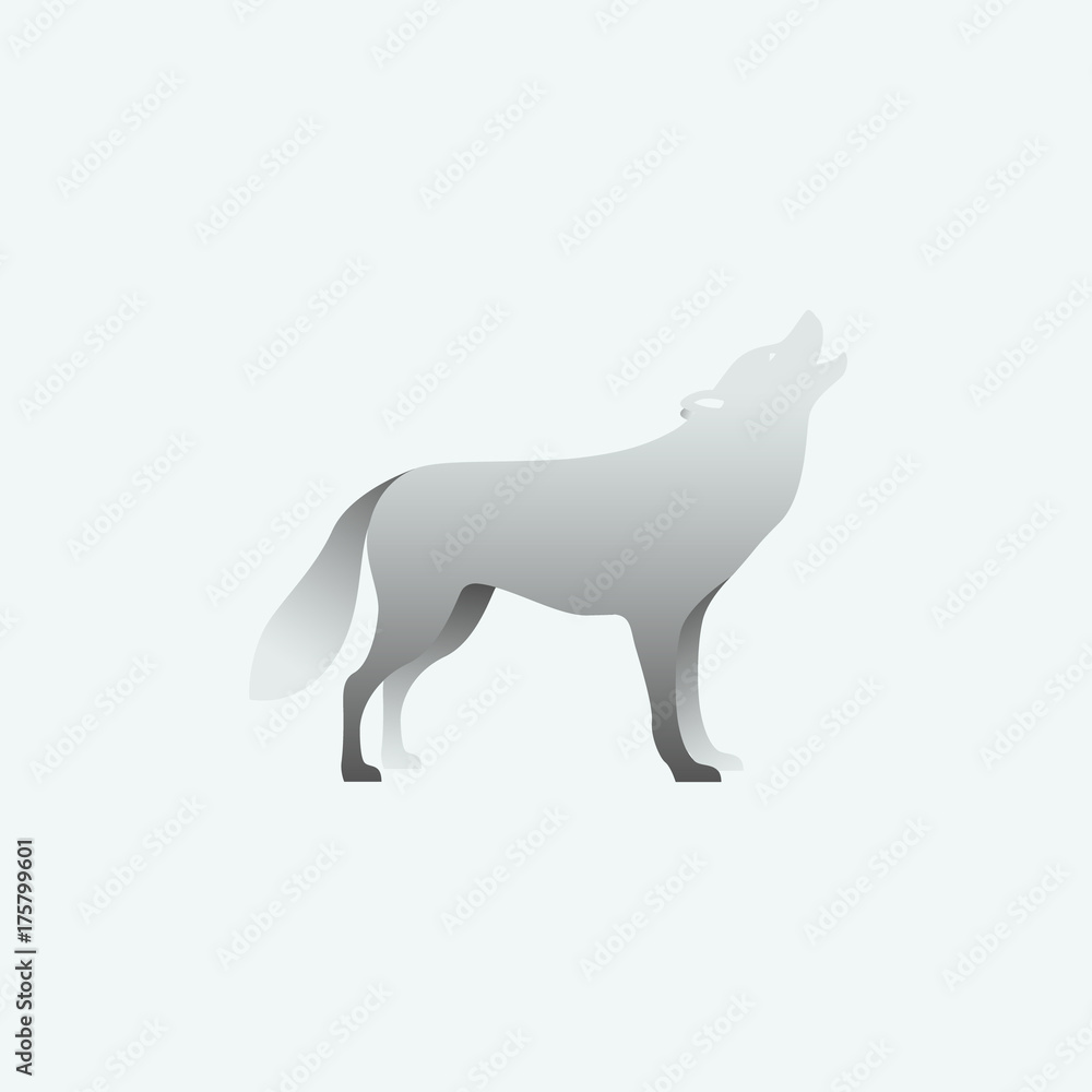Vector illustration of gray wolf. Isolated on gray background. Side view.