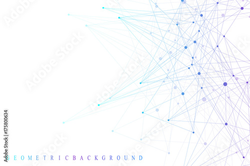 Geometric graphic background molecule and communication. Big data complex with compounds. Perspective backdrop. Minimal array. Digital data visualization. Scientific cybernetic vector illustration.