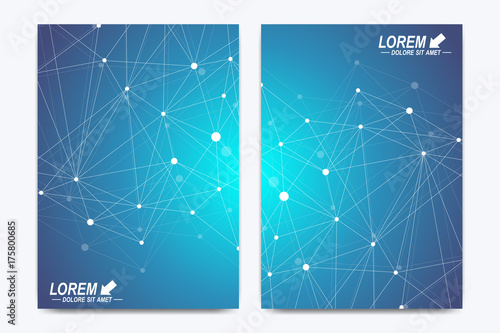 Vector template for brochure, Leaflet, flyer, advert, cover, catalog, magazine or annual report. Geometric background molecule and communication. Cybernetic dots. Lines plexus. Card surface.