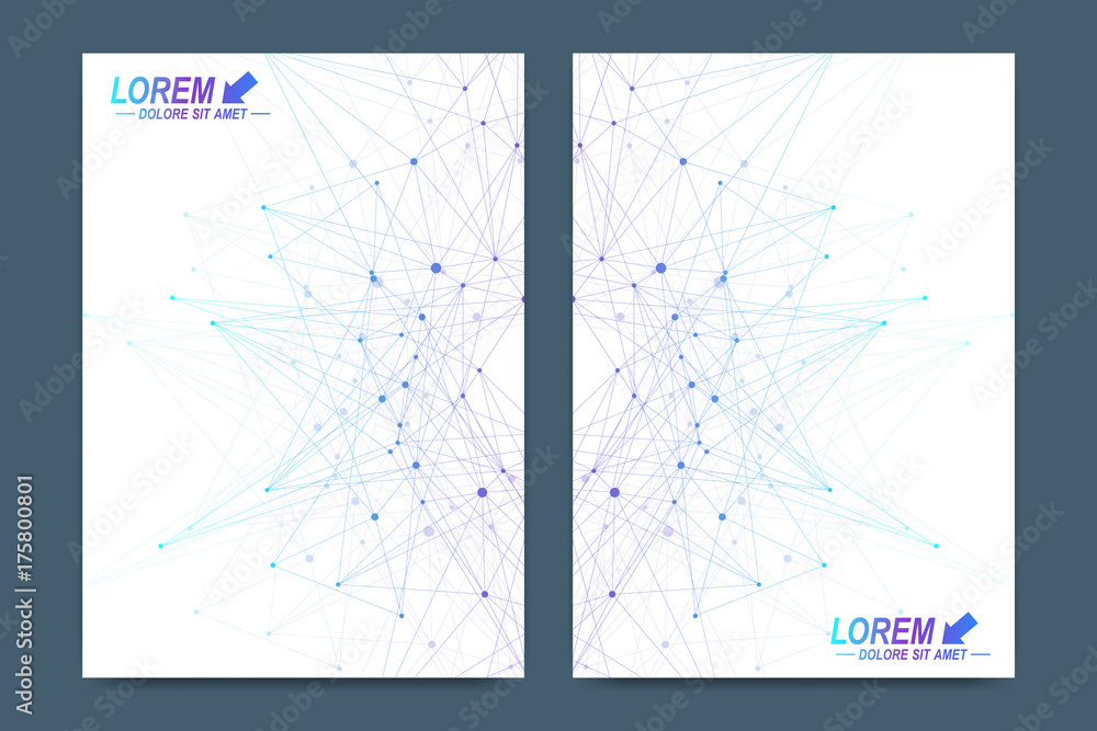 Vector template for brochure, Leaflet, flyer, advert, cover, catalog, magazine or annual report. Geometric background molecule and communication. Cybernetic dots. Lines plexus. Card surface.