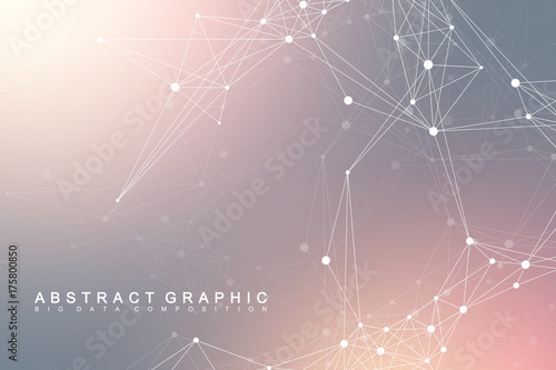 Geometric graphic background molecule and communication. Big data complex with compounds. Perspective backdrop. Minimal array. Digital data visualization. Scientific cybernetic vector illustration.