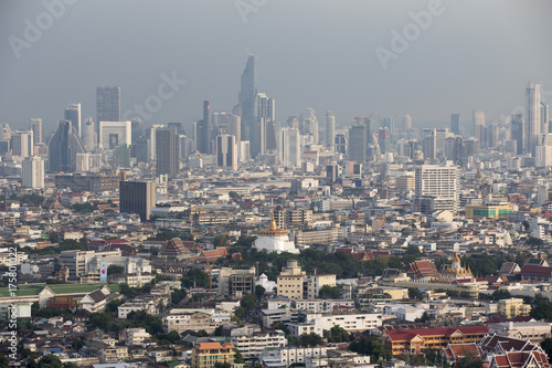 Aerial panorama view of Bangkok city skyline