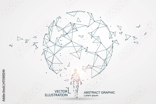 Lines connected to Science fiction scene, symbolizing the meaning of artificial intelligence.