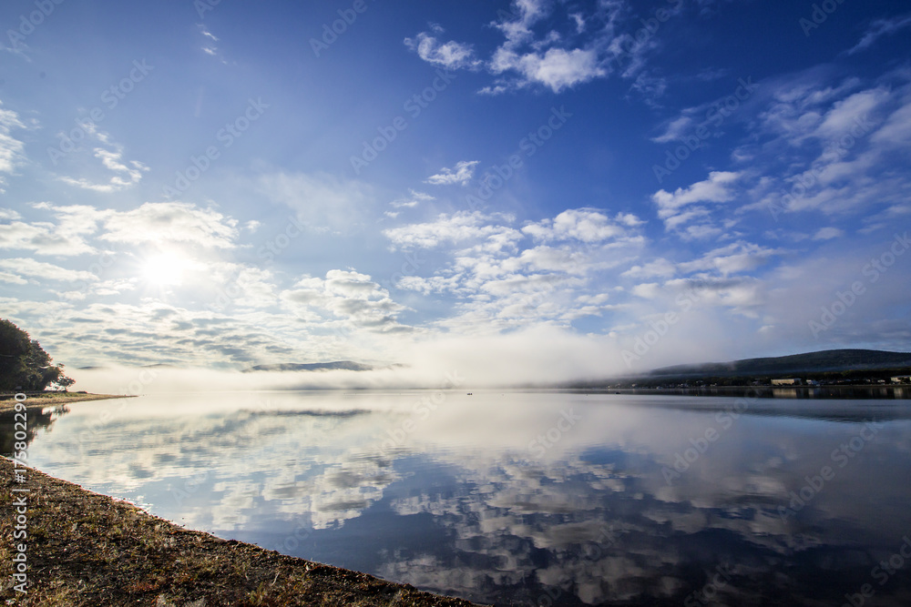 Morning at Lake Yamanaka in Japan