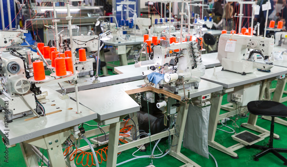 Sewing factory, nobody, overlock machines Sewing factory, nobody, overlock machines