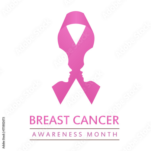 Ribbon with faces of 2 women-Poster empowering women to fight breast cancer 