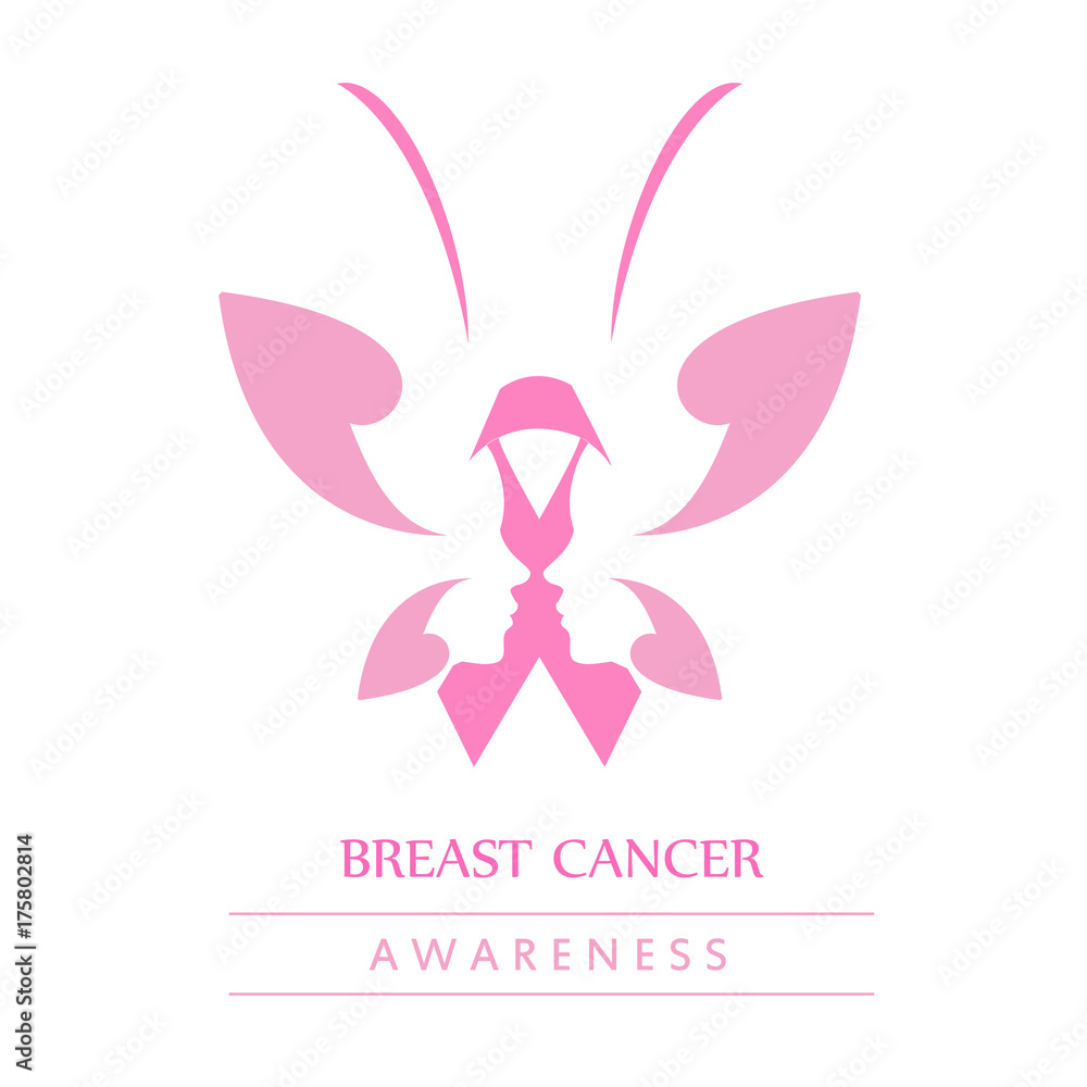Pink ribbon with faces of women and butterfly to symbolize breast cancer awareness month october Pink ribbon with faces of women and butterfly to symbolize breast cancer awareness month october
