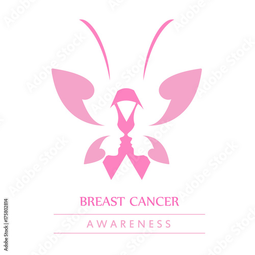 Pink ribbon with faces of women and butterfly  to symbolize breast cancer awareness month october
