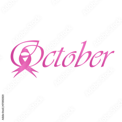 Word October with pink ribbon that stand for breast cancer awareness month 