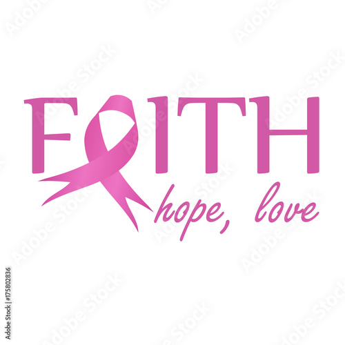 Faith,hope, love- Pink ribbon to symbolize breast cancer awareness. Poster to empower women suffering from breast cancer 
