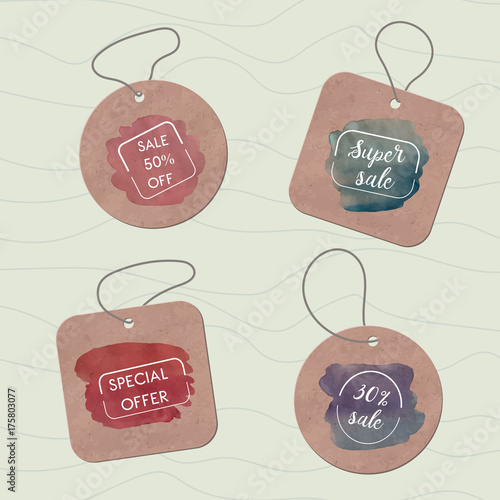 Watercolor stain on kraft paper label with sale.