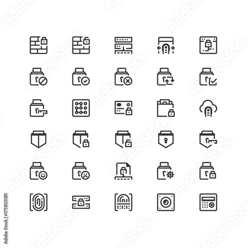 Minimal icon set of Security Vector Line Icons Collection , good choice to use for website project , Ui and Ux design, mobile app and more. All vector icons based on 32px grid.