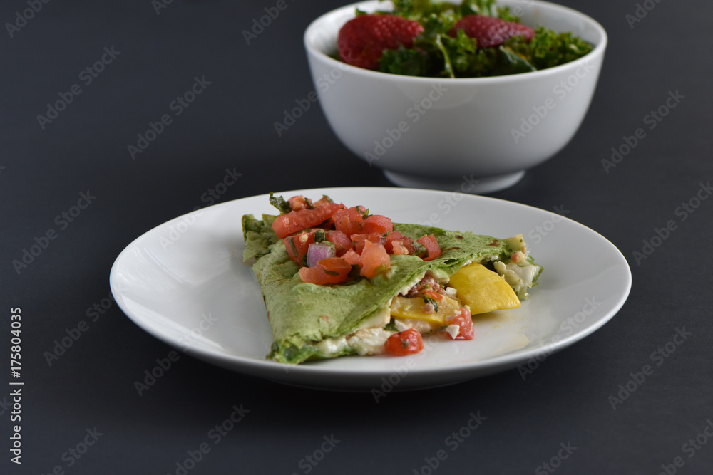 Grilled Spinach Tortilla Quesadilla and Strawberry Kale Salad